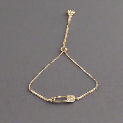 Luxe Gold Crystal Safety Pin Bracelet