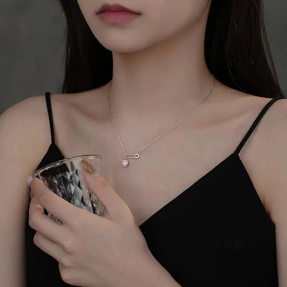 Safety Pin Clip Love Pendant Necklace