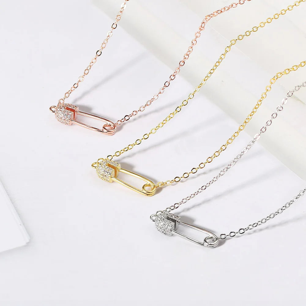 elegant safety pin charm necklace