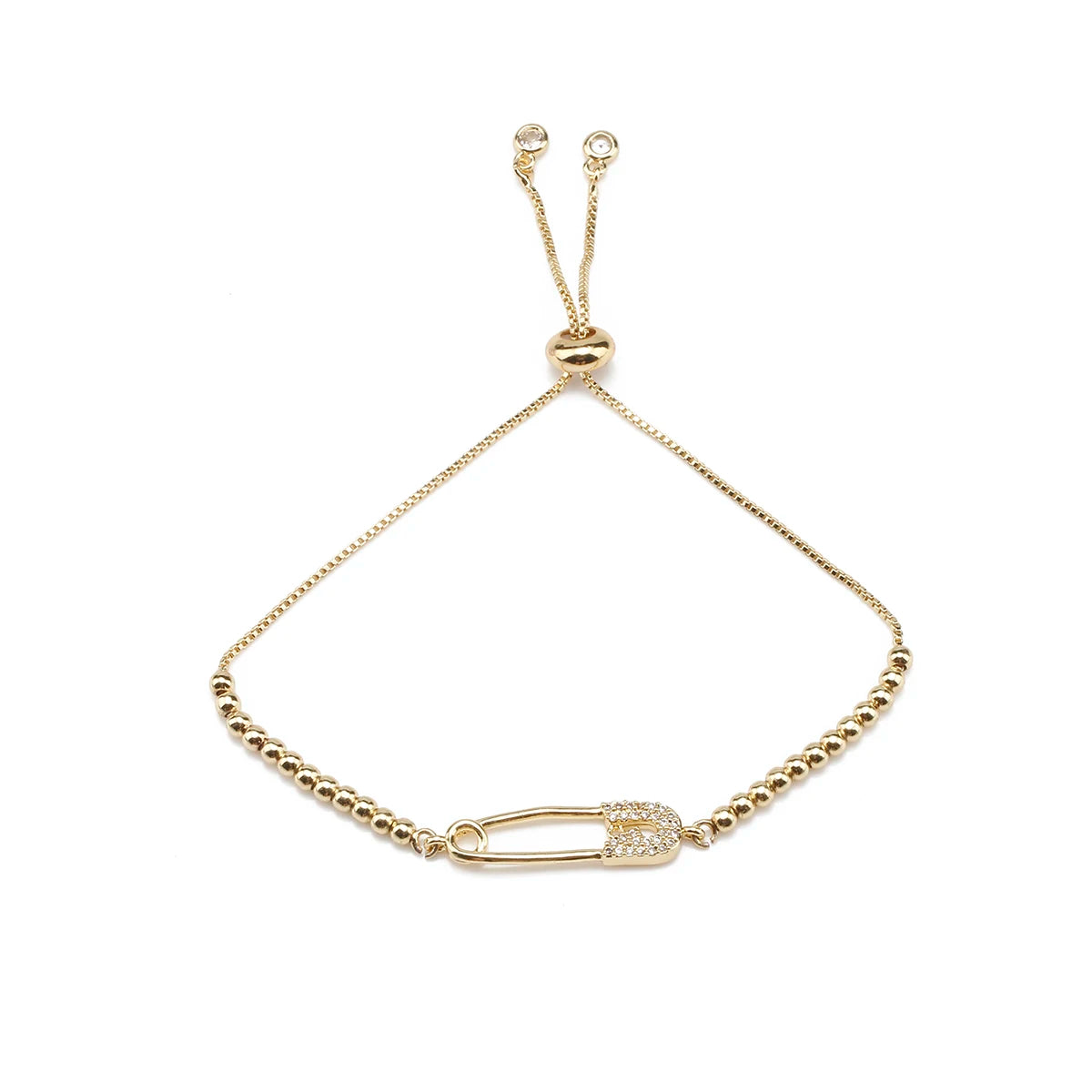 luxe gold crystal safety pin bracelet