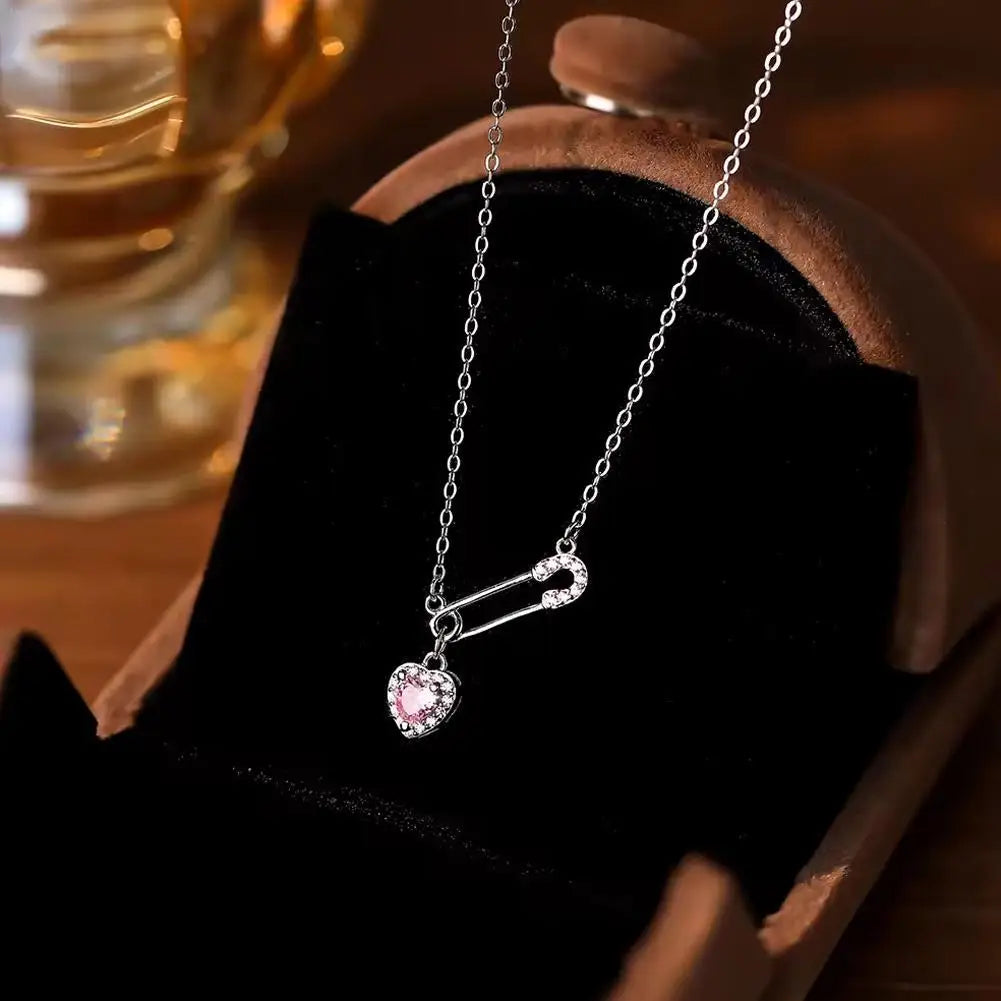 safety pin clip love pendant necklace
