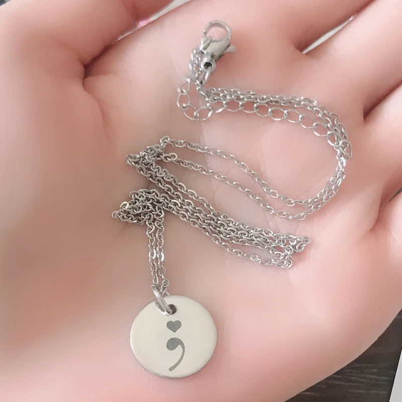 semicolon necklace stainless steel