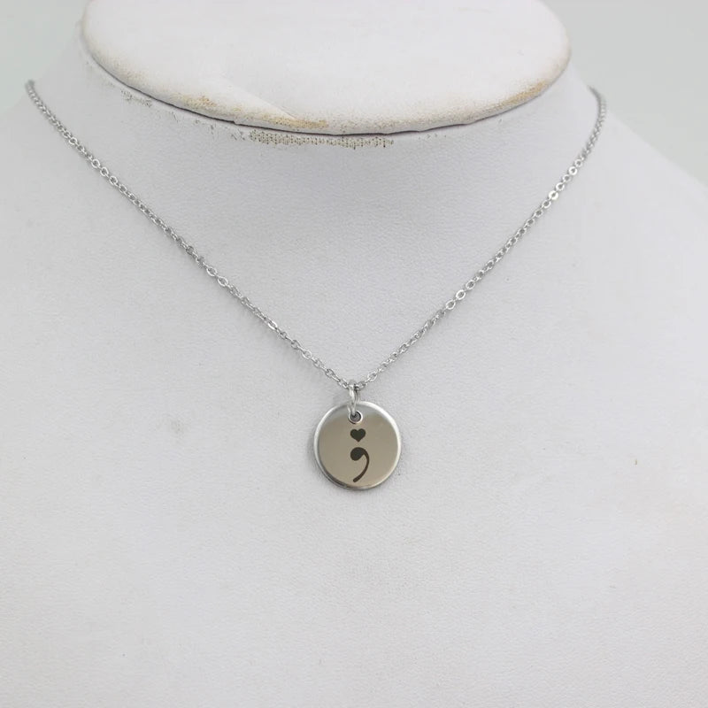 semicolon necklace stainless steel