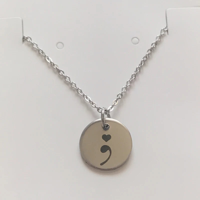 semicolon necklace stainless steel