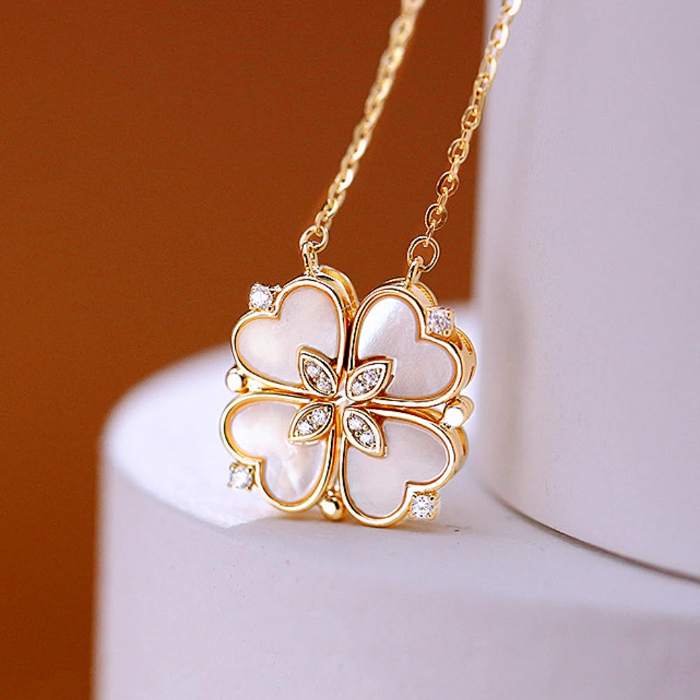 magnetic love:  heart & clover necklace stainless steel