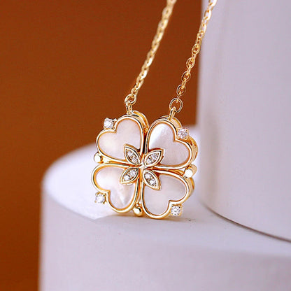 Magnetic Love:  Heart & Clover Necklace Stainless Steel
