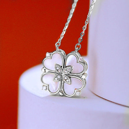 Magnetic Love:  Heart & Clover Necklace Stainless Steel