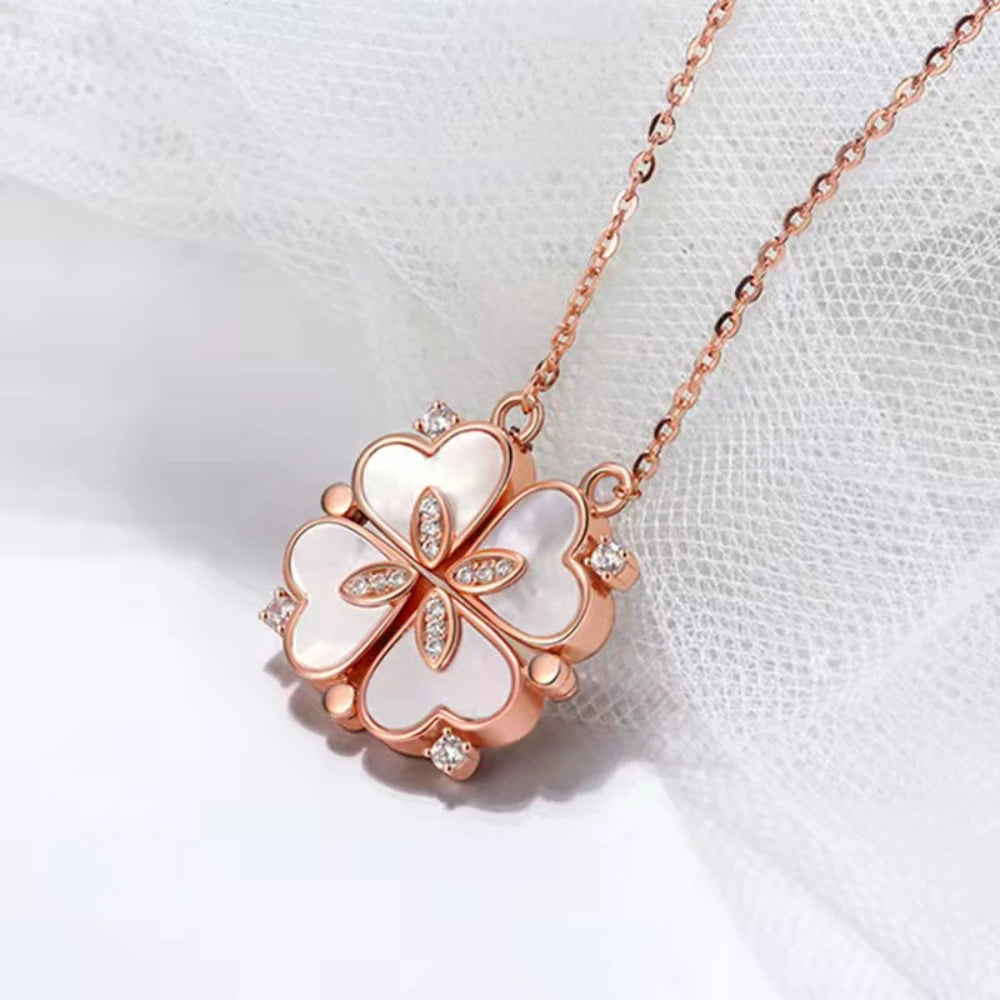 magnetic love:  heart & clover necklace stainless steel