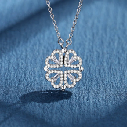 Magnetic Love:  Heart & Clover Necklace Stainless Steel