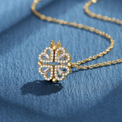 Magnetic Love:  Heart & Clover Necklace Stainless Steel