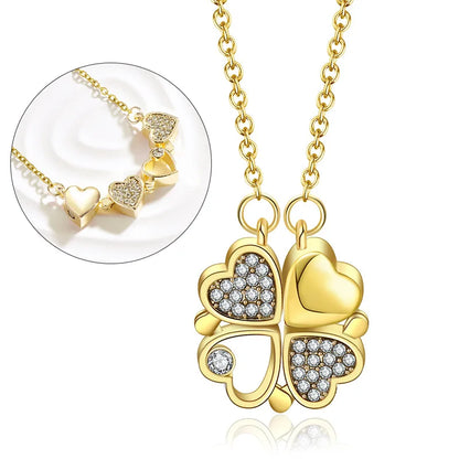 Magnetic Love:  Heart & Clover Necklace Stainless Steel