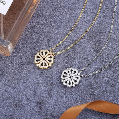Magnetic Love:  Heart & Clover Necklace Stainless Steel