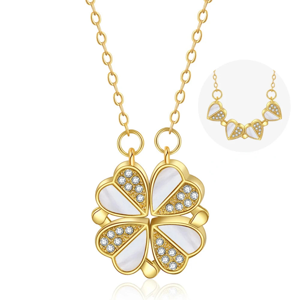 magnetic love:  heart & clover necklace stainless steel