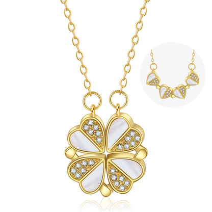 Magnetic Love:  Heart & Clover Necklace Stainless Steel