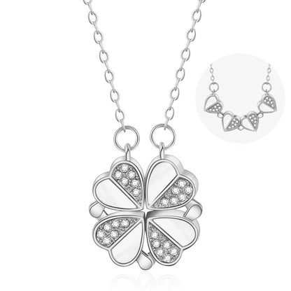 Magnetic Love:  Heart & Clover Necklace Stainless Steel
