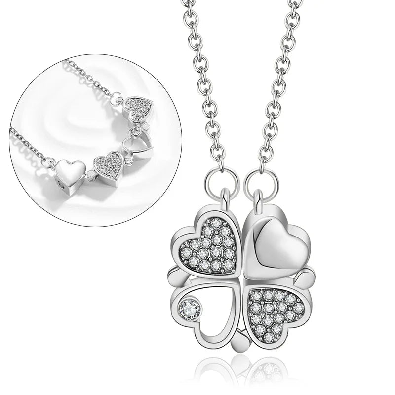 magnetic love:  heart & clover necklace stainless steel