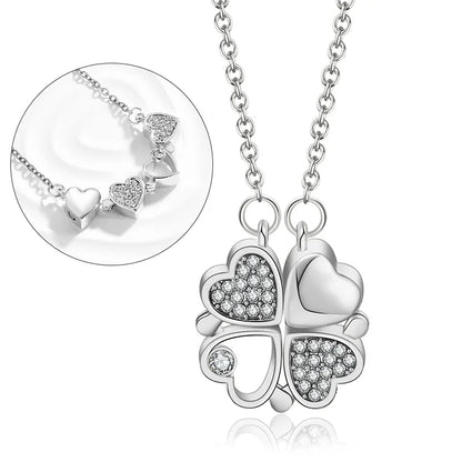 Magnetic Love:  Heart & Clover Necklace Stainless Steel