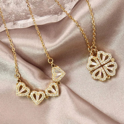 Magnetic Love:  Heart & Clover Necklace Stainless Steel