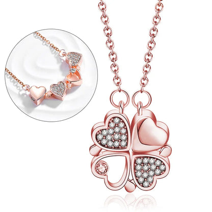 Magnetic Love:  Heart & Clover Necklace Stainless Steel