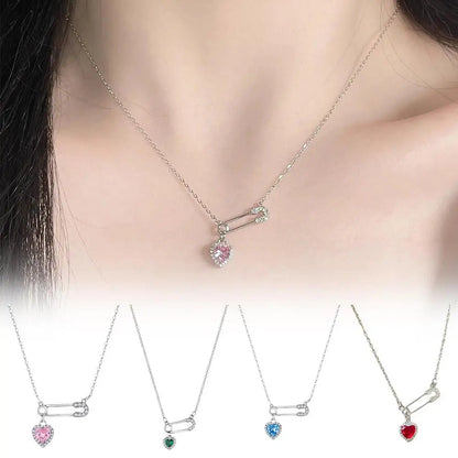Safety Pin Clip Love Pendant Necklace