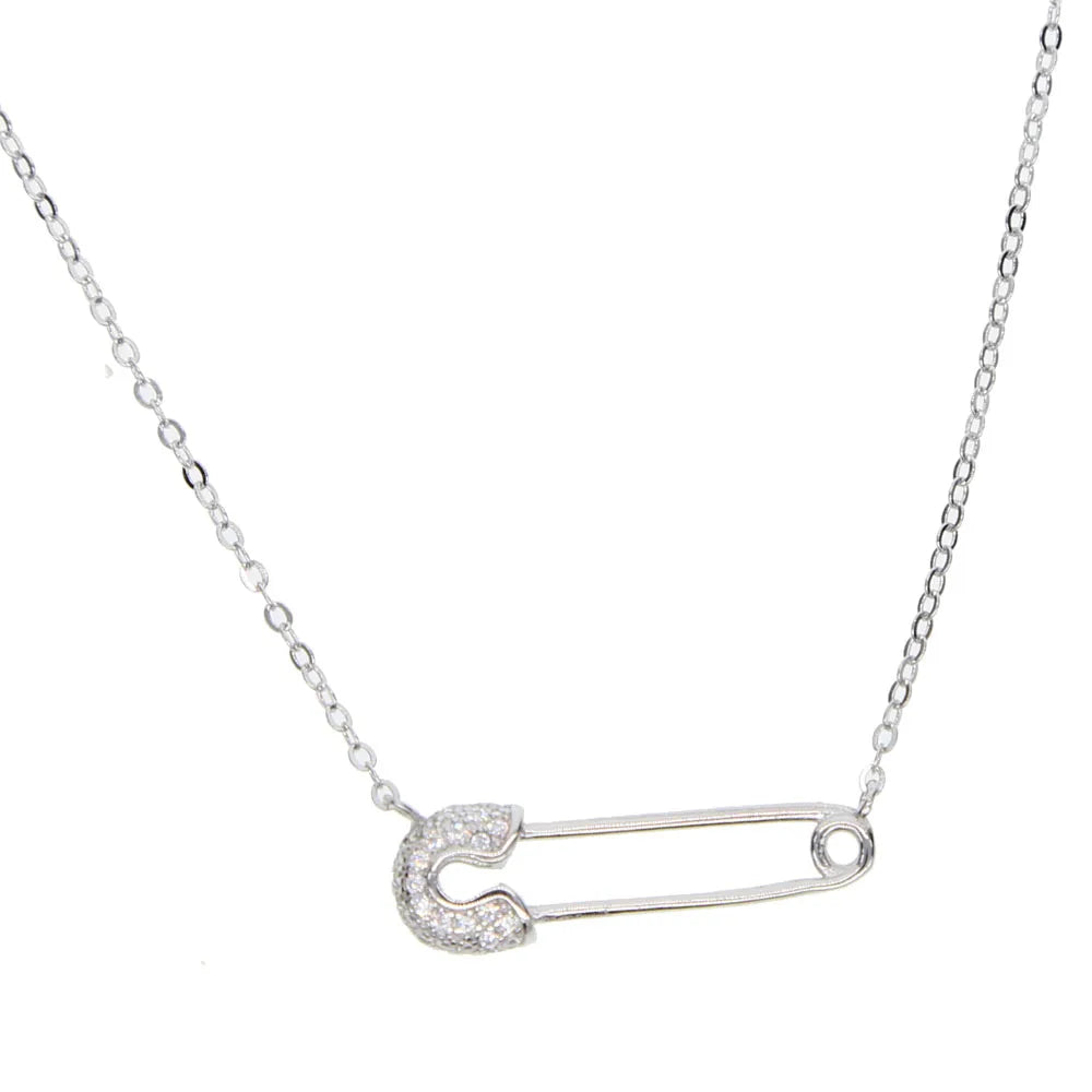 charm dainty paper clip paved small cz stone necklace